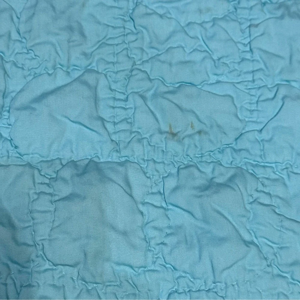 Vintage Handmade Embroidered Baby Quilt‎ Crib Blanket Blue White 28x39